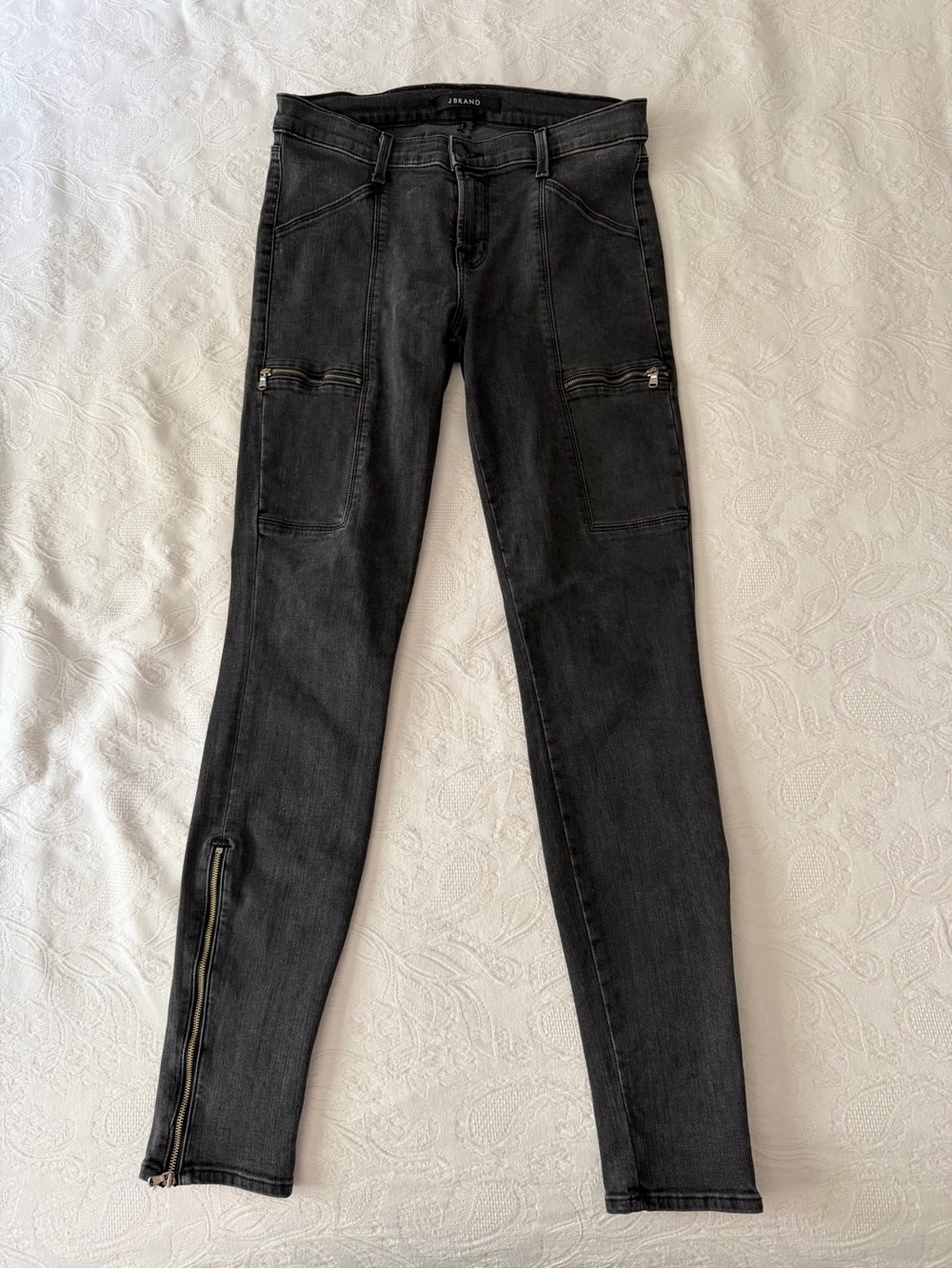 J Brand Washed Black Moto Zip Skinny Jeans